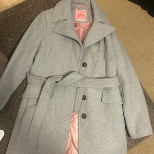 Kate Spade New York long light grey button down and belted wool coat; she ze M